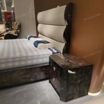 Luxury Dark Burl Natural Wood Veneer Nightstand with Iconic Rose Gold Medusa Handles